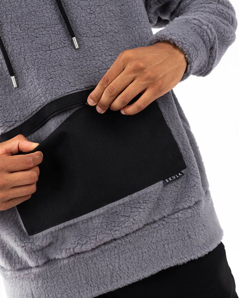 Hoodie Grain gris avec poche en sergé noir
