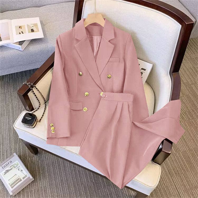 Ensemble deux pièces blazer et pantalon coupe décontractée pour femmes