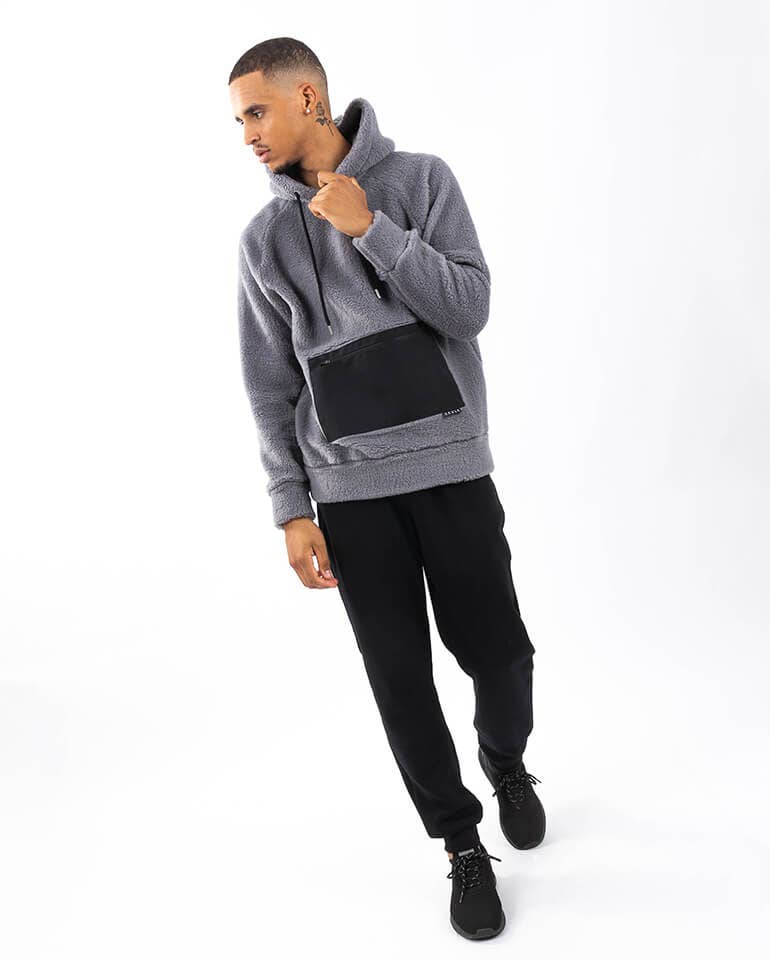 Hoodie Grain gris avec poche en sergé noir